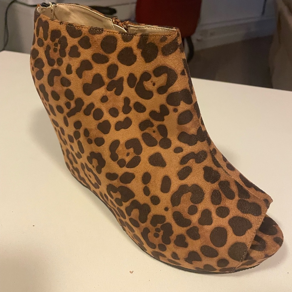 Torrid Brown Wedge Shoes with Leopard Print